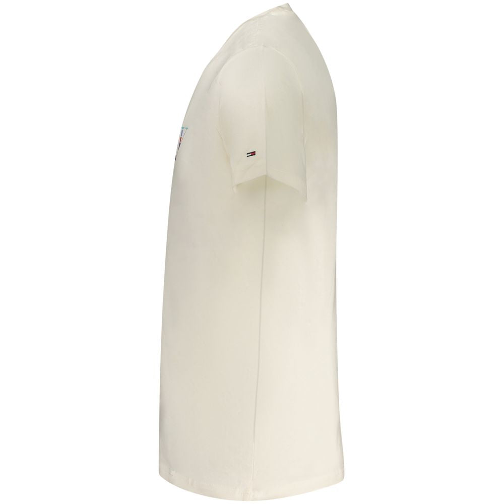 T-shirt blanc pour homme Tommy Hilfiger en coton, coupe classique et logo brodé sur la poitrine.