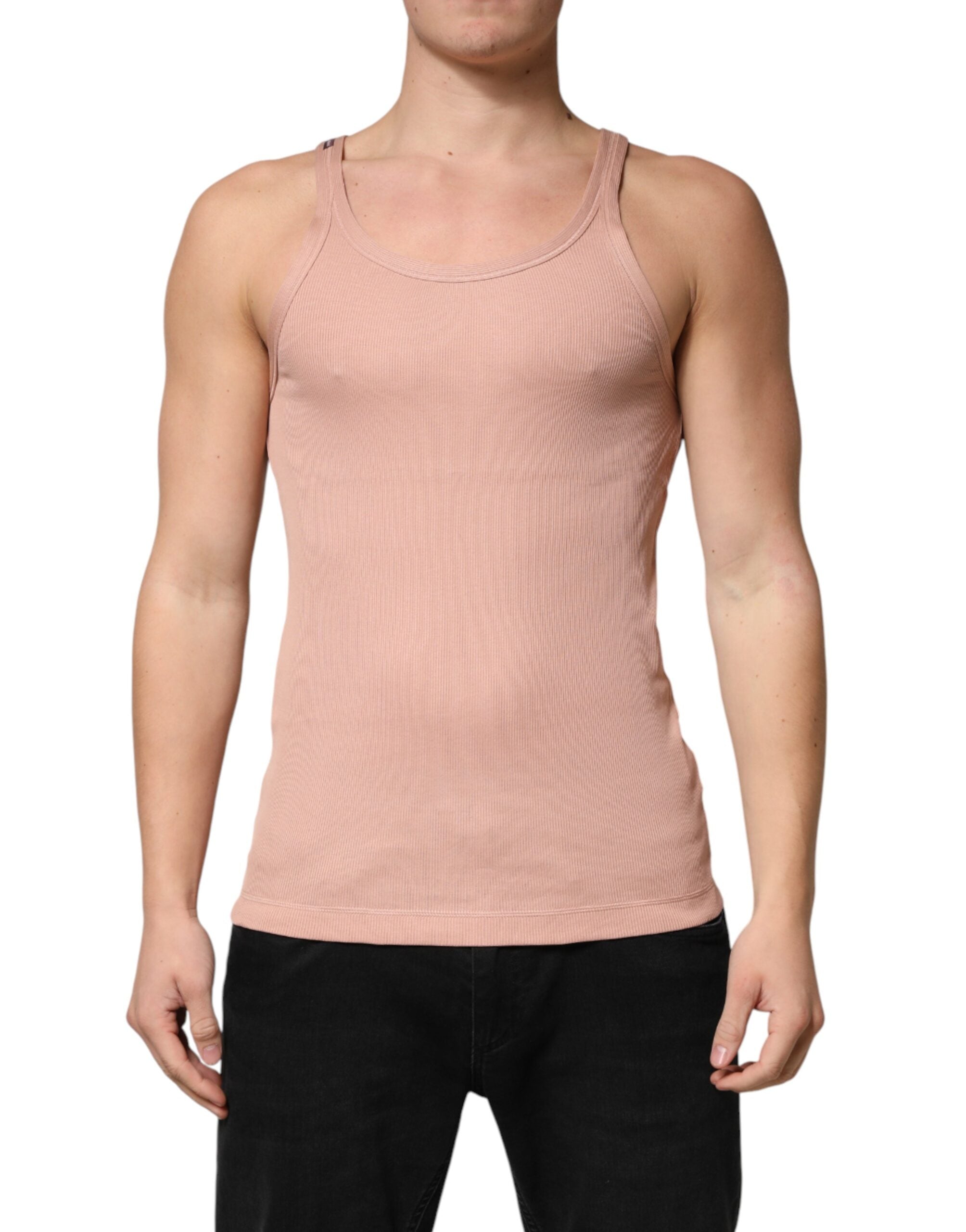 Débardeur sans manches rose Dolce & Gabbana avec col rond, vue de face, en tissu léger et élégant.