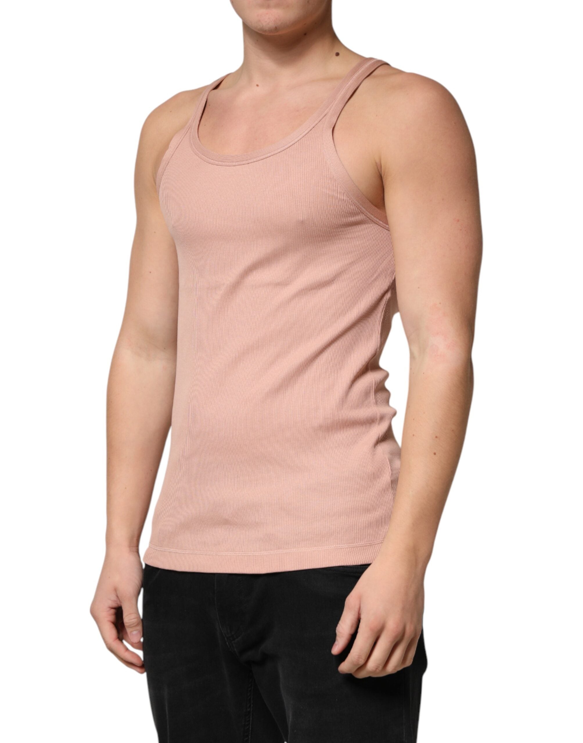 T-shirt sans manches rose Dolce & Gabbana à col rond, vue de face, en coton léger.
