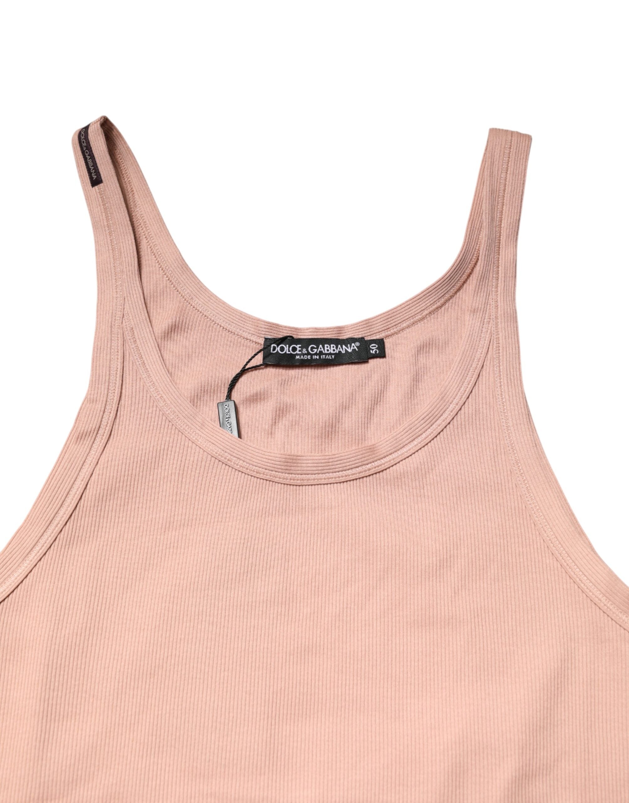 T-shirt sans manches rose Dolce & Gabbana à col rond, vue de face, léger et élégant.