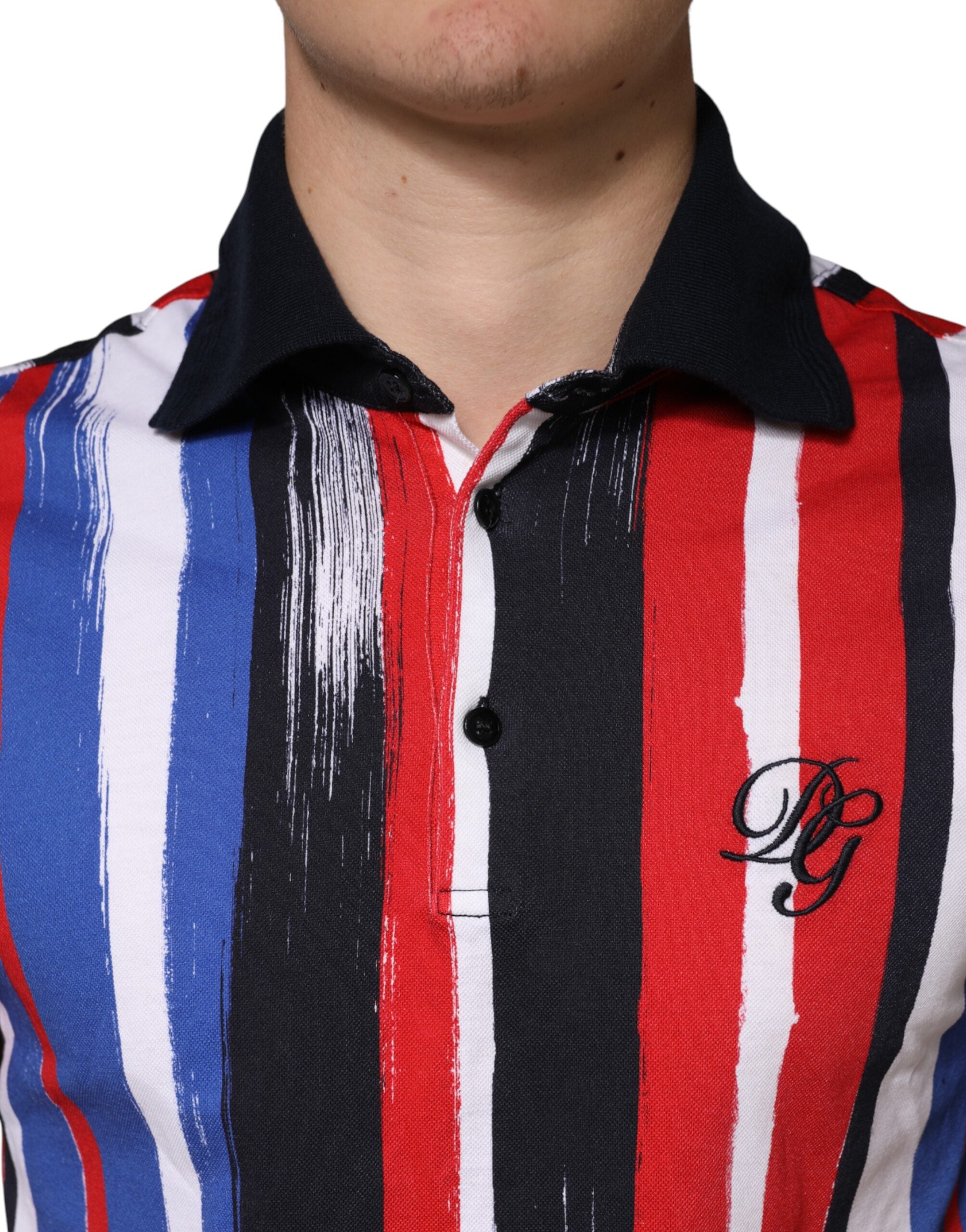 Polo pour homme Dolce & Gabbana en coton à rayures multicolores, style élégant et décontracté.