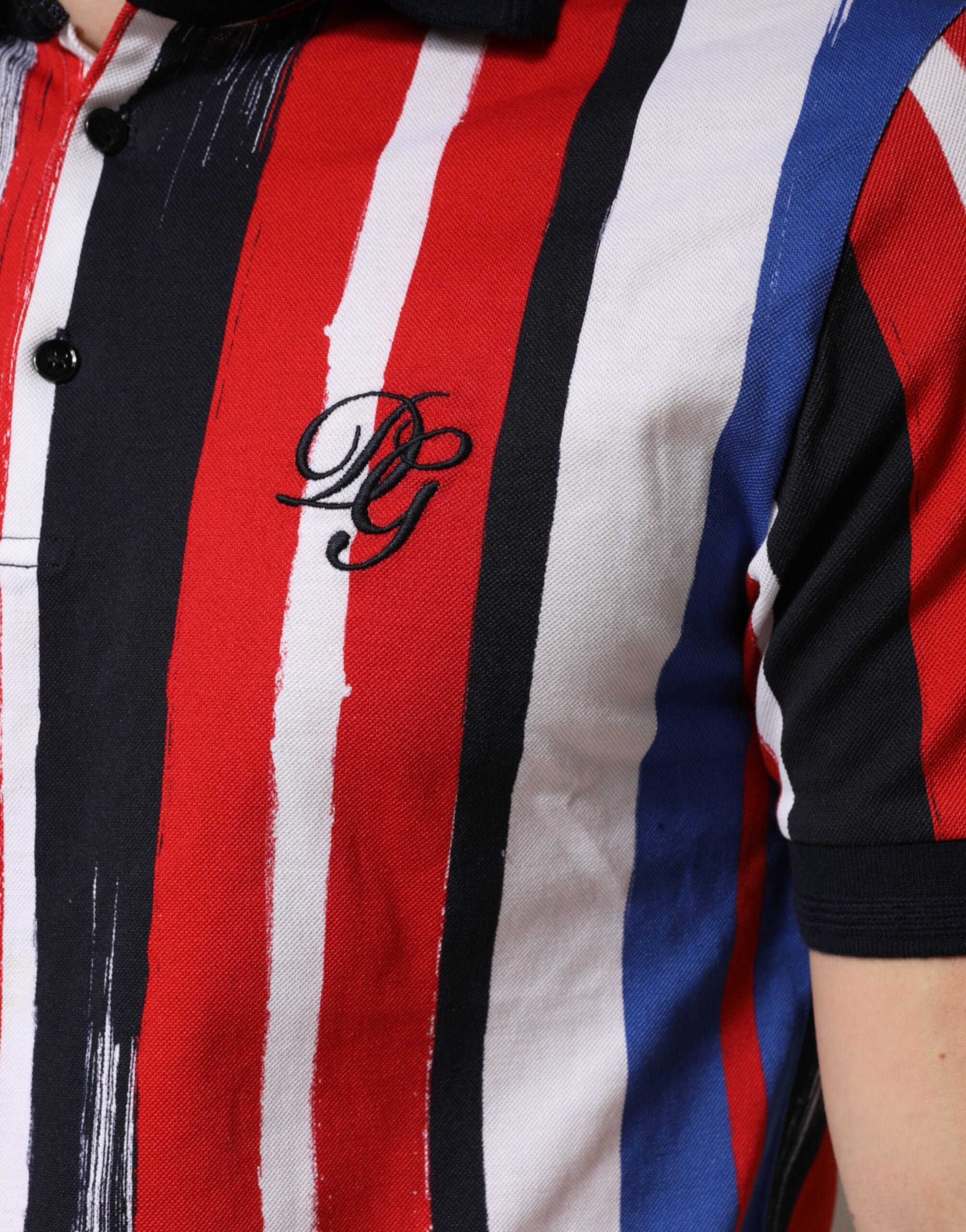 Polo pour homme Dolce & Gabbana à rayures multicolores en coton, col classique et coupe ajustée.