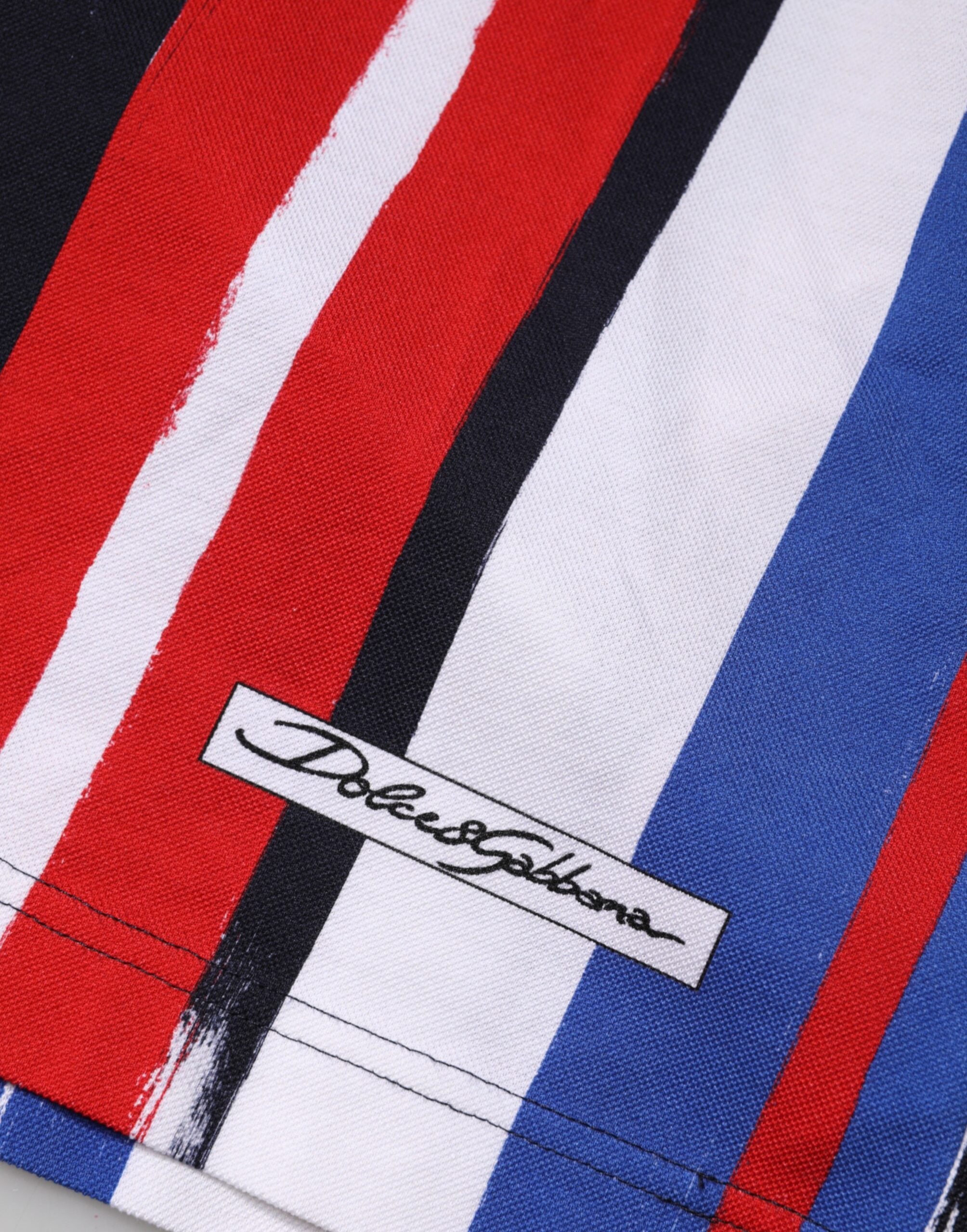 Polo homme Dolce & Gabbana à rayures multicolores en coton, col classique et manches courtes, style élégant et coloré.