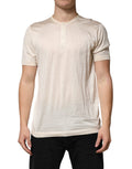 T-shirt homme Dolce & Gabbana en coton mélangé blanc cassé avec col henley, style décontracté et élégant.