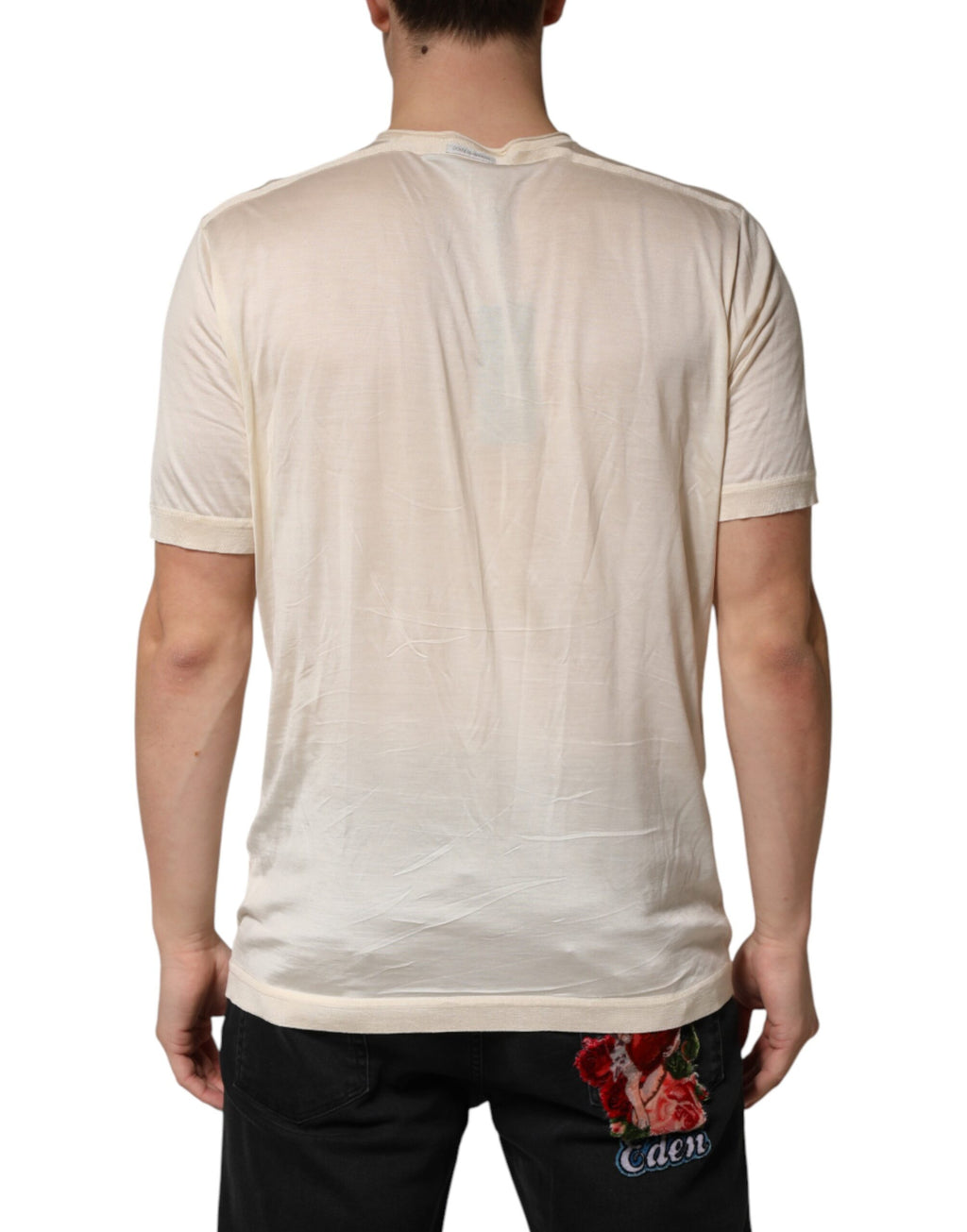T-shirt homme Dolce & Gabbana en coton mélangé blanc avec col Henley, tissu confortable et élégant.