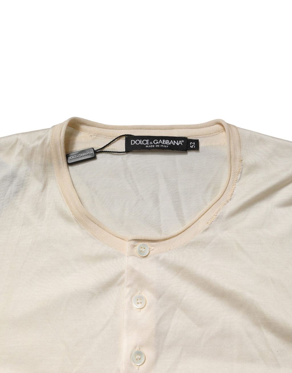 T-shirt homme Dolce & Gabbana en coton mélangé blanc, style henley avec col boutonné et manches longues.