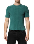 T-shirt homme en coton mélangé vert foncé, col rasé, marque Dolce & Gabbana, vue de face.