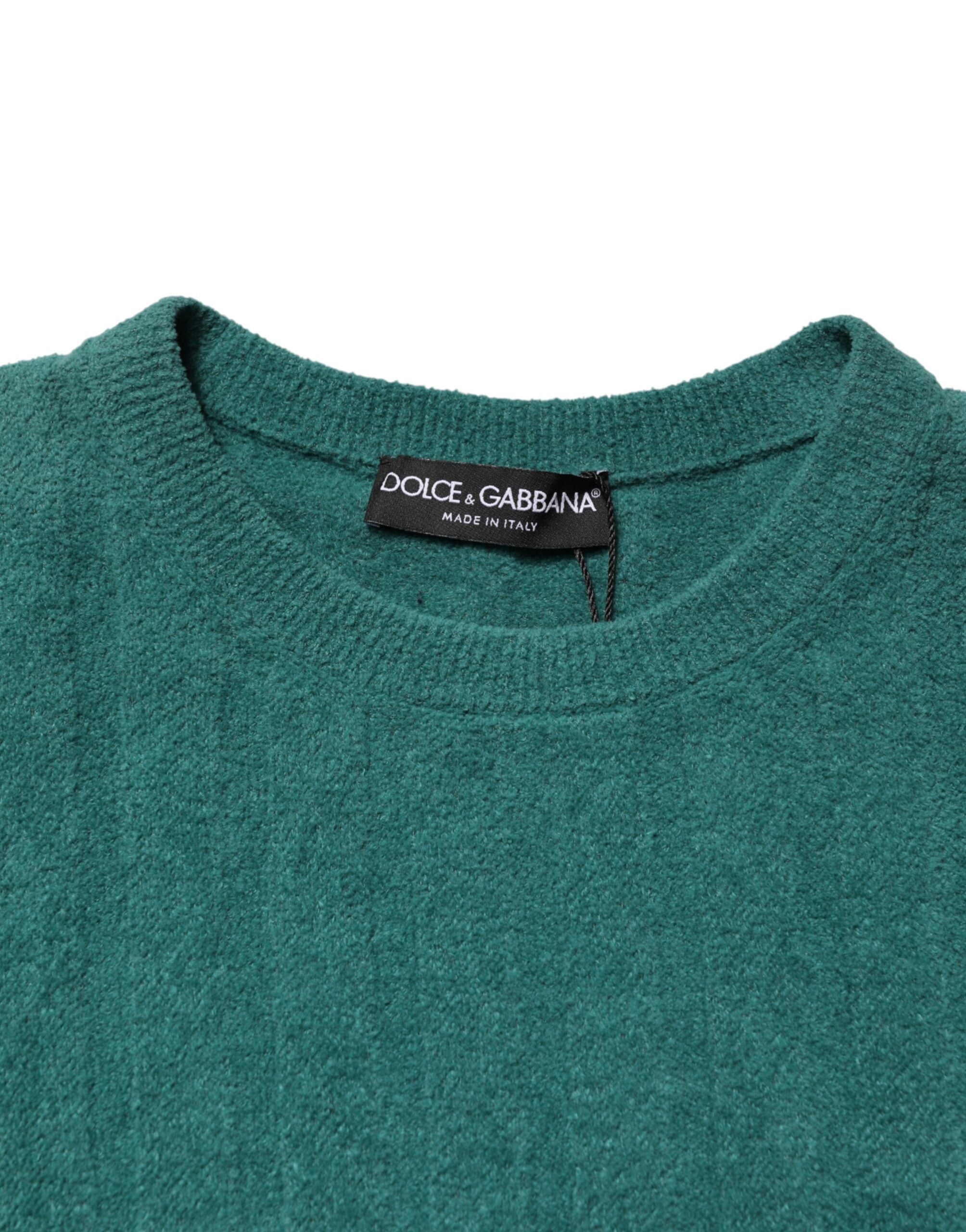 T-shirt homme en coton mélangé vert foncé de Dolce & Gabbana, col rond, style décontracté.