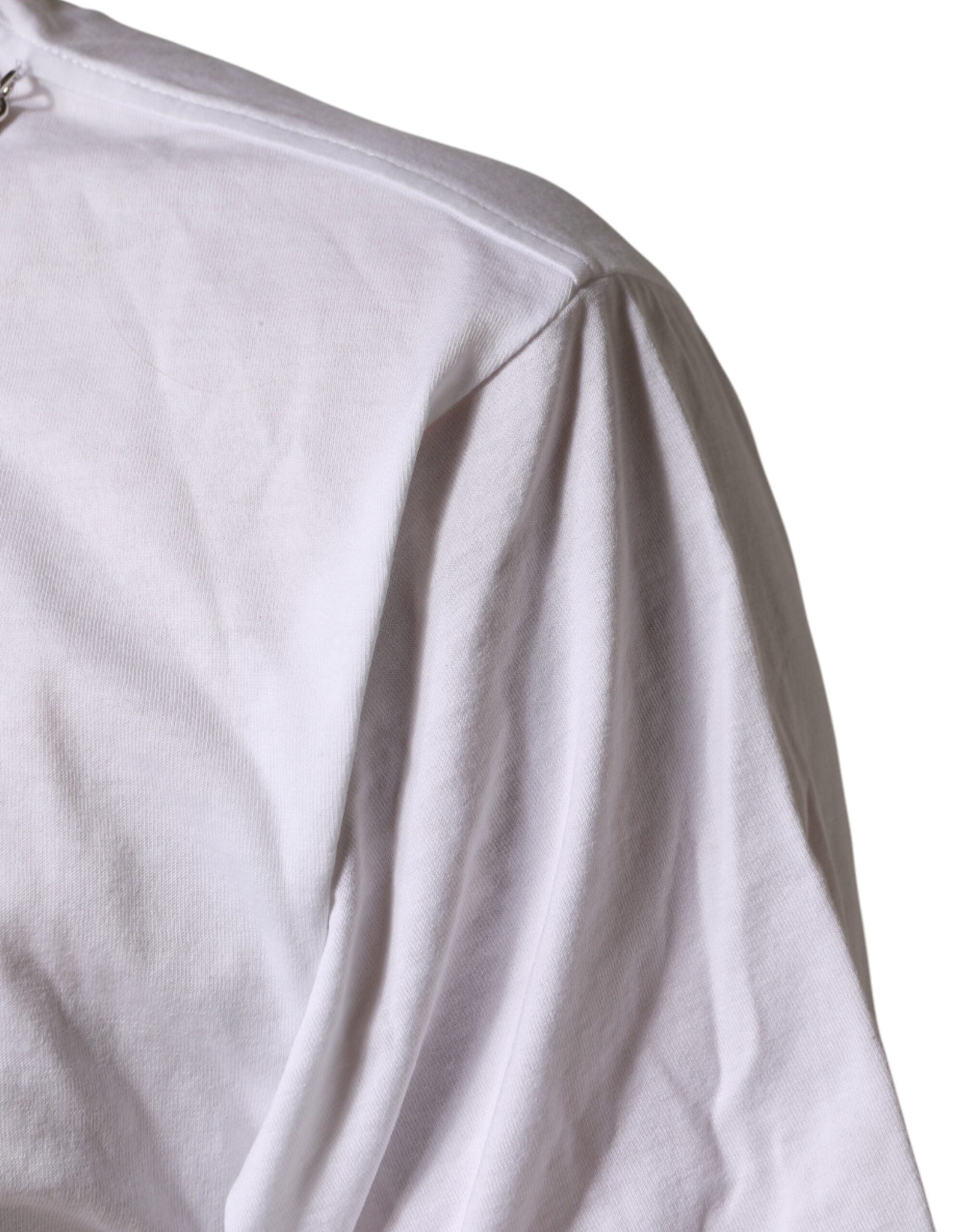 T-shirt blanc en coton Dolce & Gabbana avec collier orné de détails élégants, vue de face avec col rond.