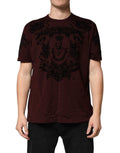 T-shirt homme Dolce & Gabbana rouge bourgogne avec motif floral DG Crown sur le col rond