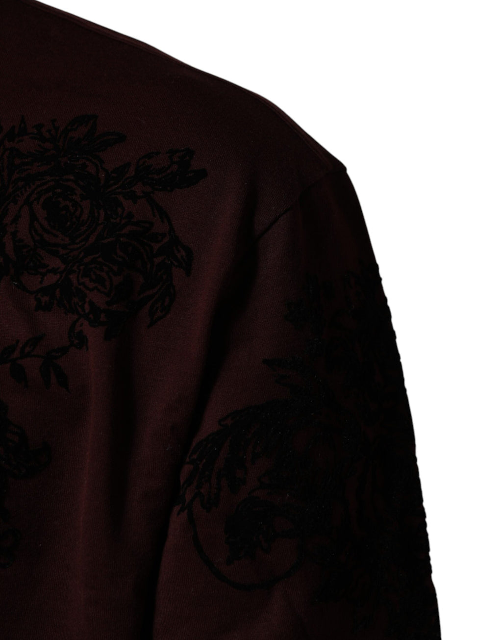 T-shirt homme Dolce & Gabbana en bordeaux avec motif floral DG Crown, col ras du cou, style décontracté.