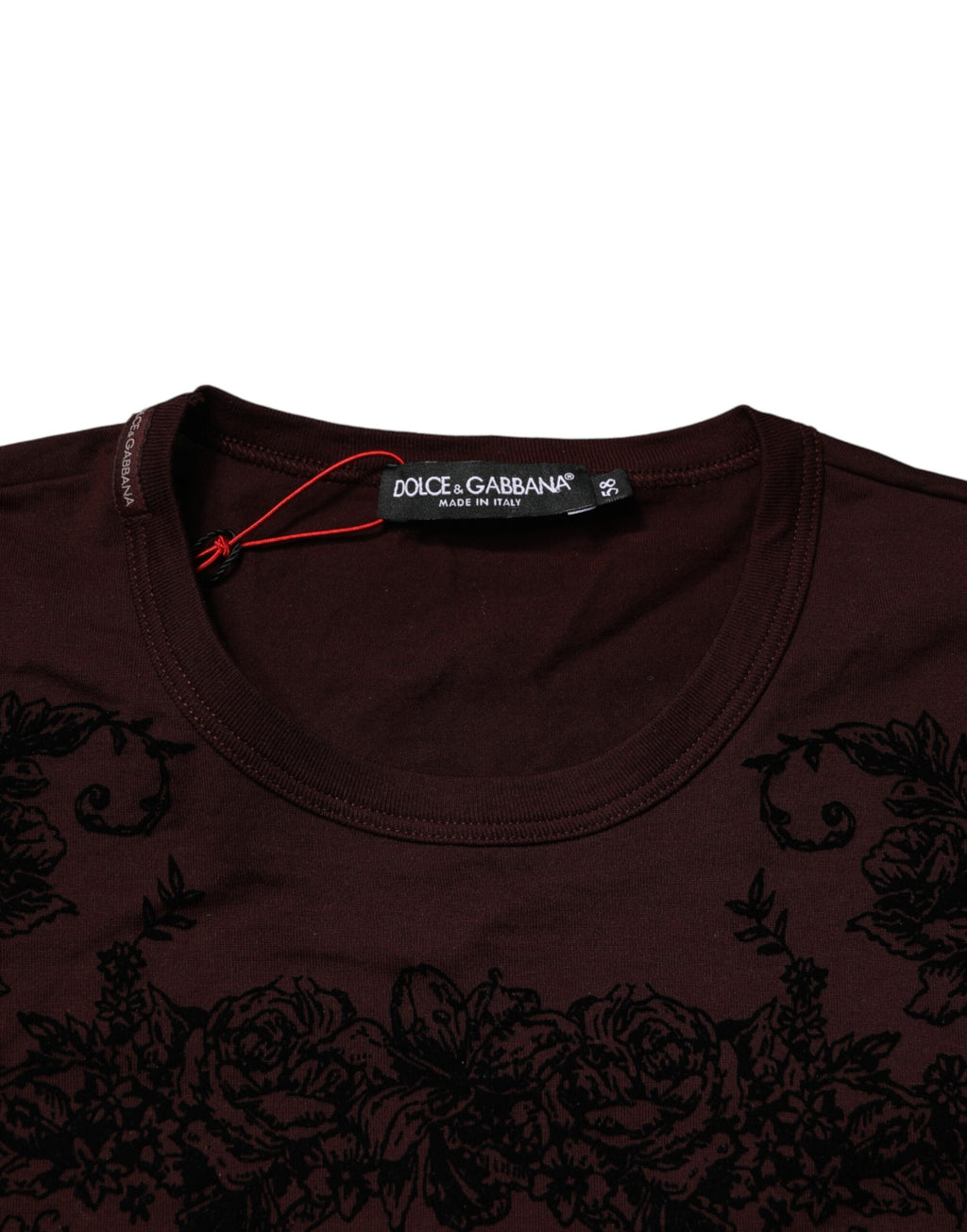 T-shirt Dolce & Gabbana homme en bordeaux avec motif floral DG Crown, col rond, style décontracté.