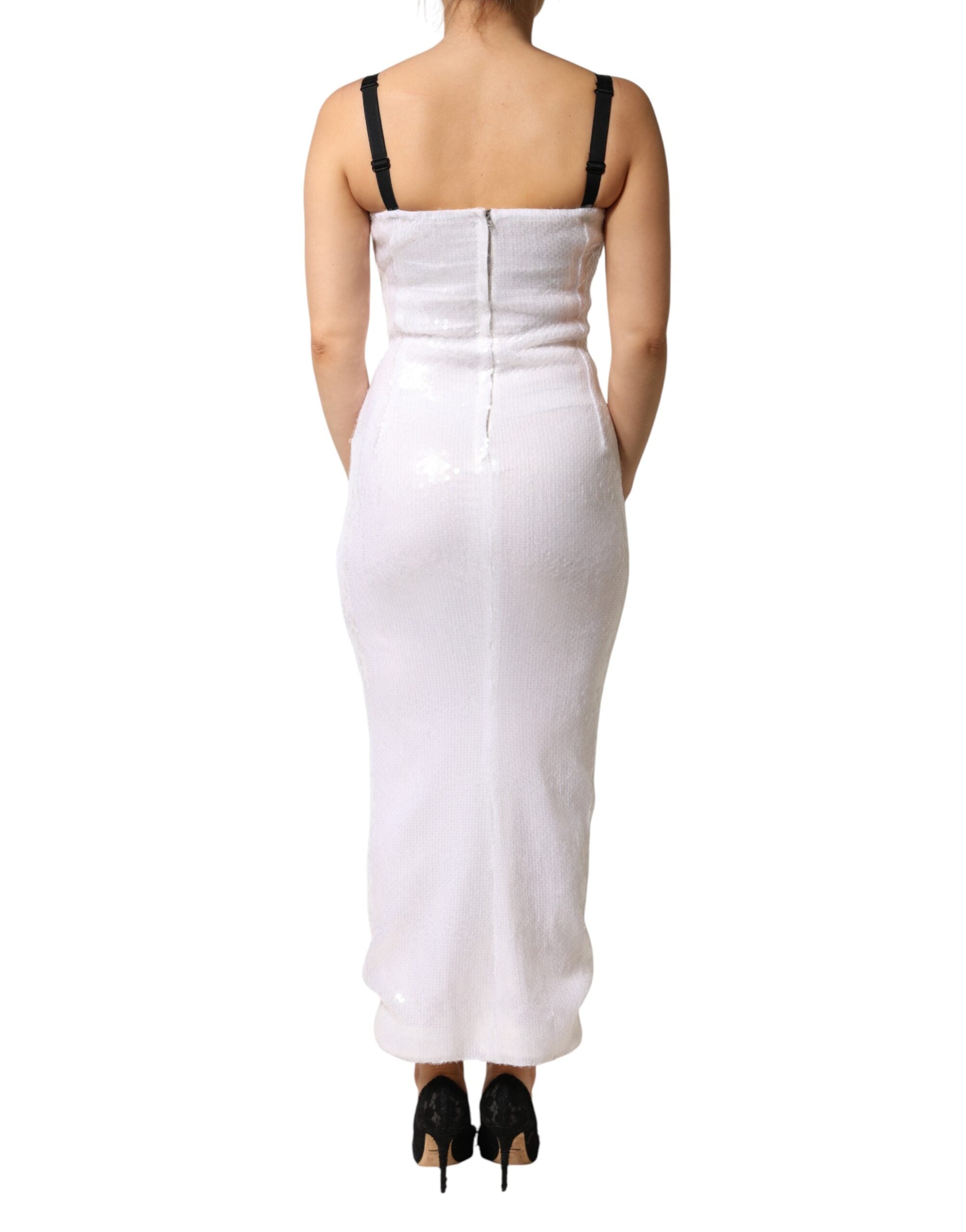Robe sans manches en polyester blanche de Dolce & Gabbana, robe droite élégante pour femme.