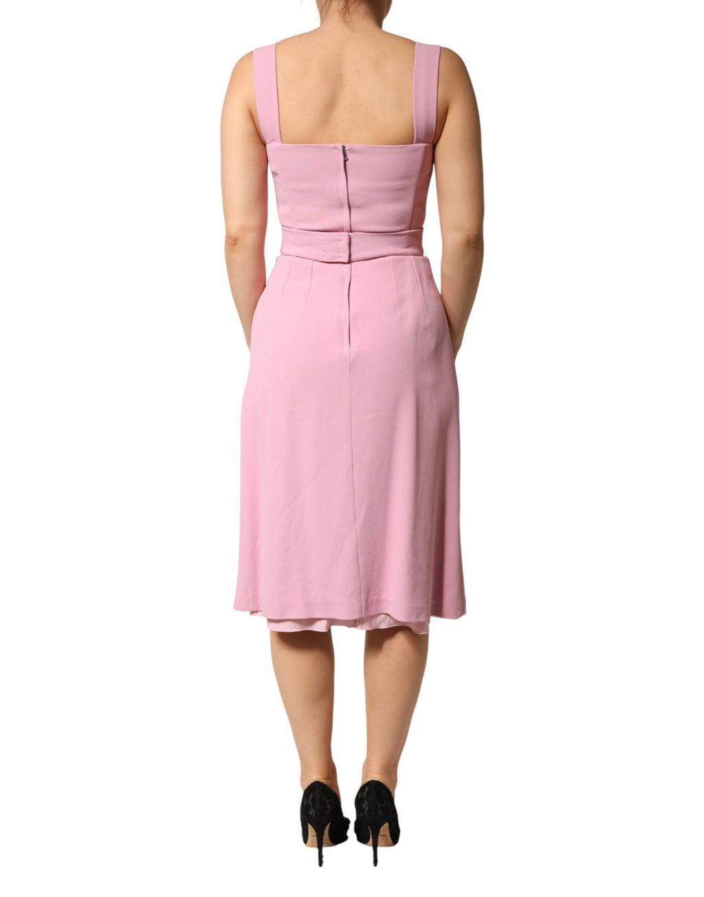 Robe midi sans manches en viscose rose de Dolce & Gabbana, coupe ajustée et élégante, idéale pour une occasion sophistiquée.