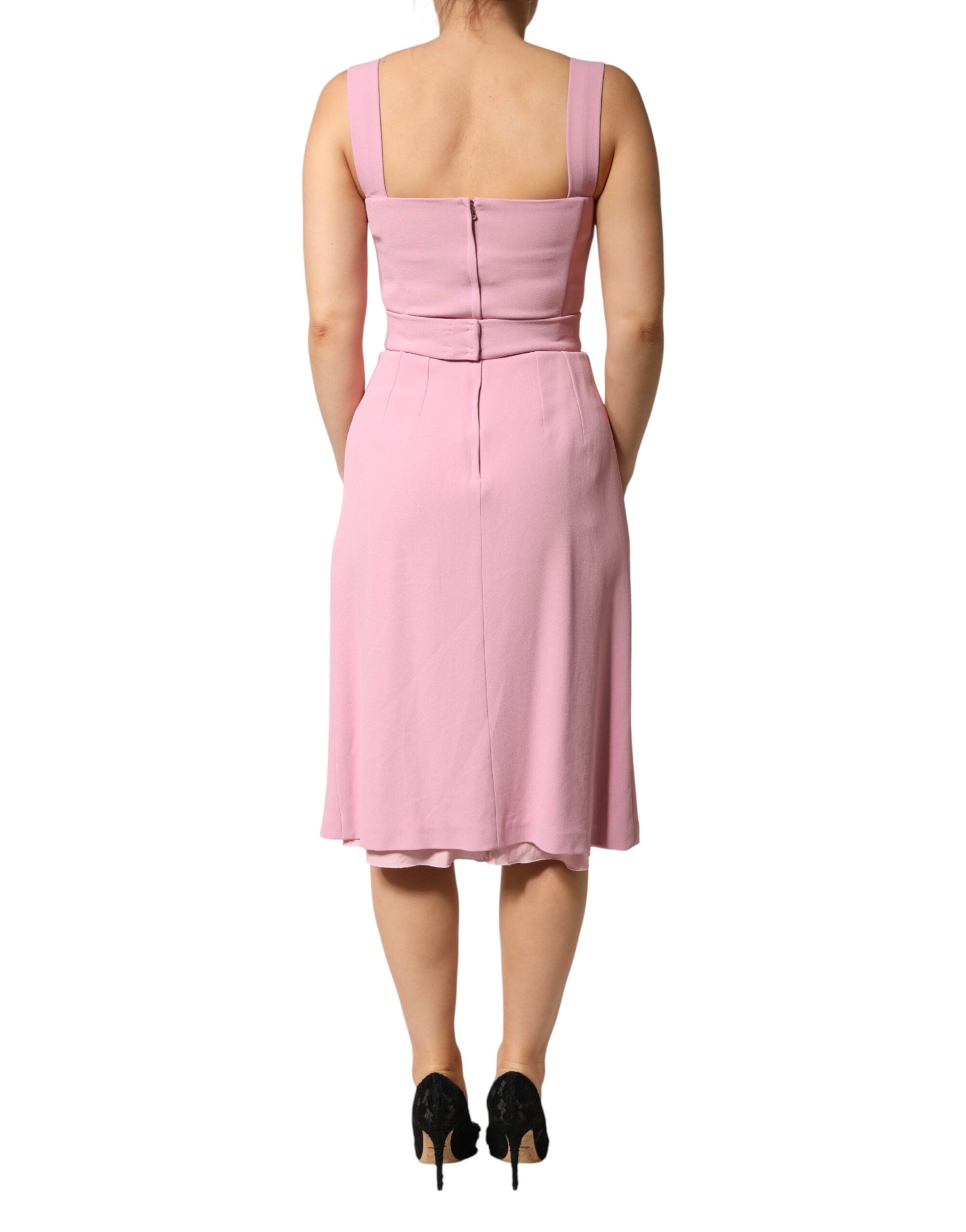 Robe midi sans manches en viscose rose de Dolce & Gabbana, coupe ajustée et élégante, idéale pour une occasion sophistiquée.