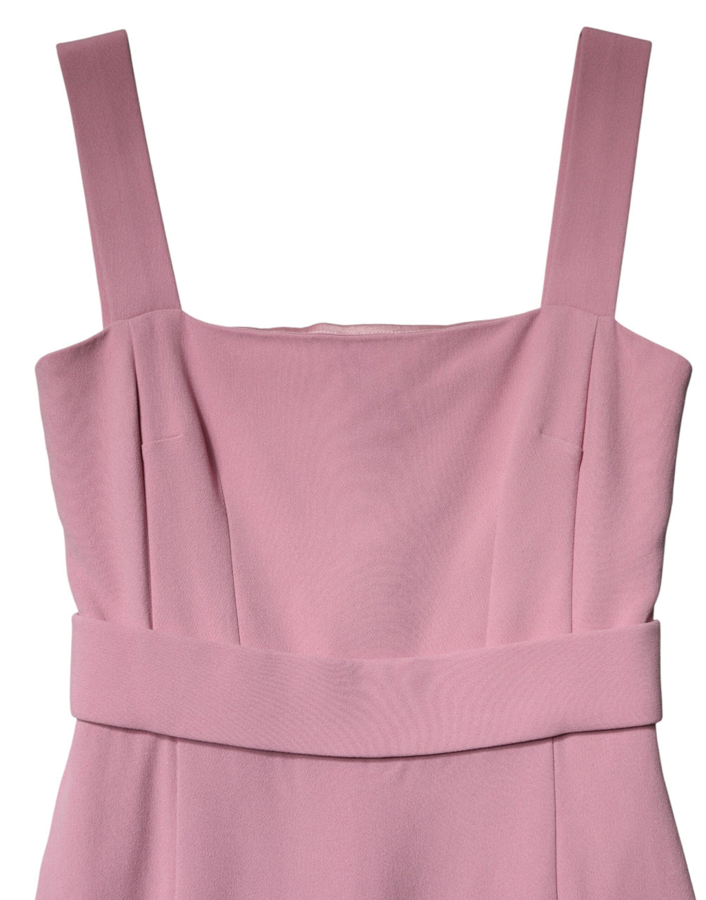 Robe midi sans manches en viscose rose de Dolce & Gabbana, coupe ajustée et élégante, portée sur mannequin.