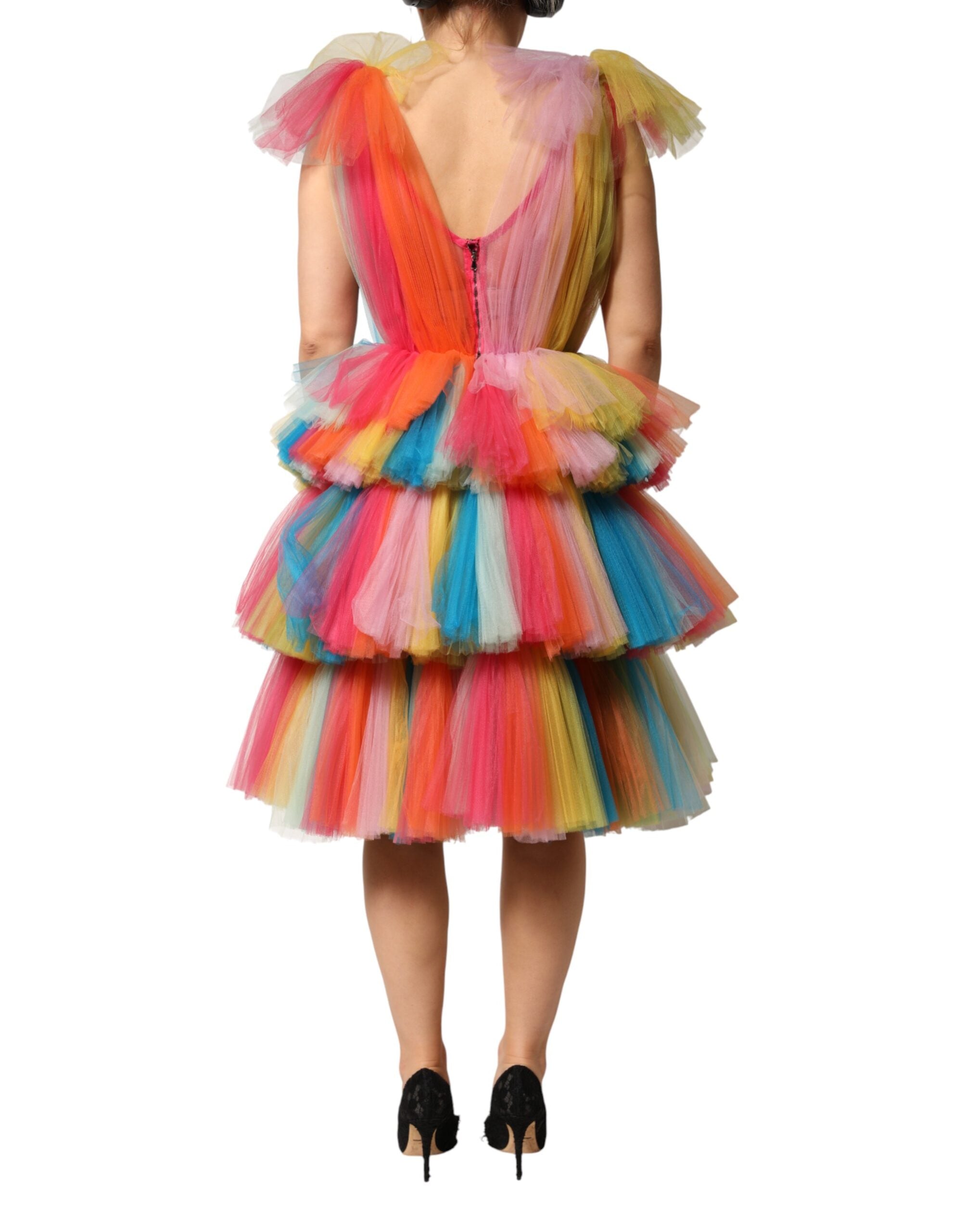 Robe midi en nylon multicolore avec couches de tulle de Dolce & Gabbana, élégante et fluide, pour une allure sophistiquée.