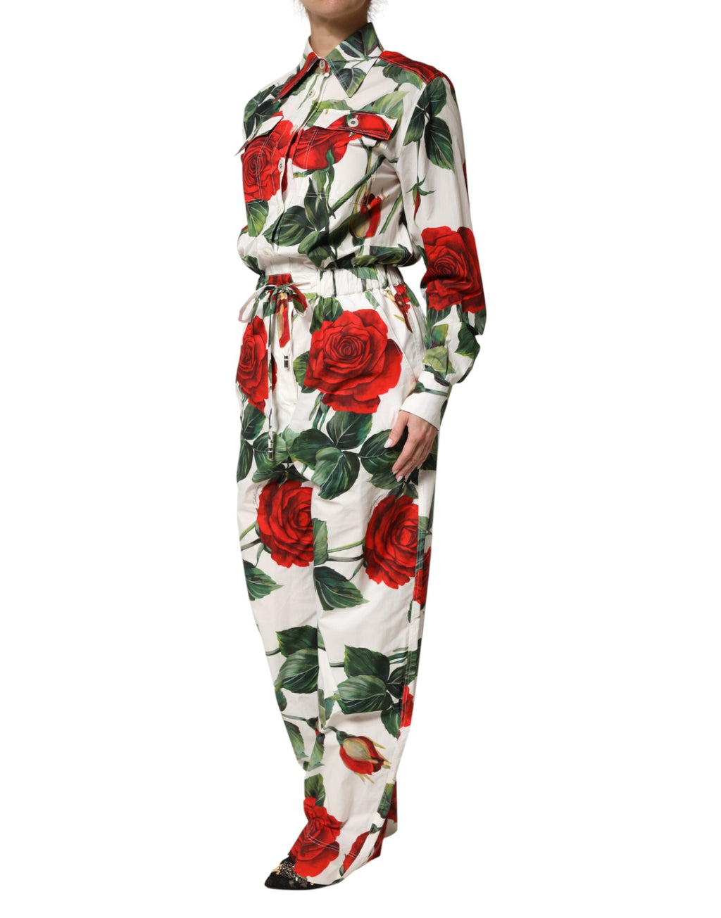 Combinaison blanche en coton avec motif floral Dolce & Gabbana, vêtement élégant pour femmes.