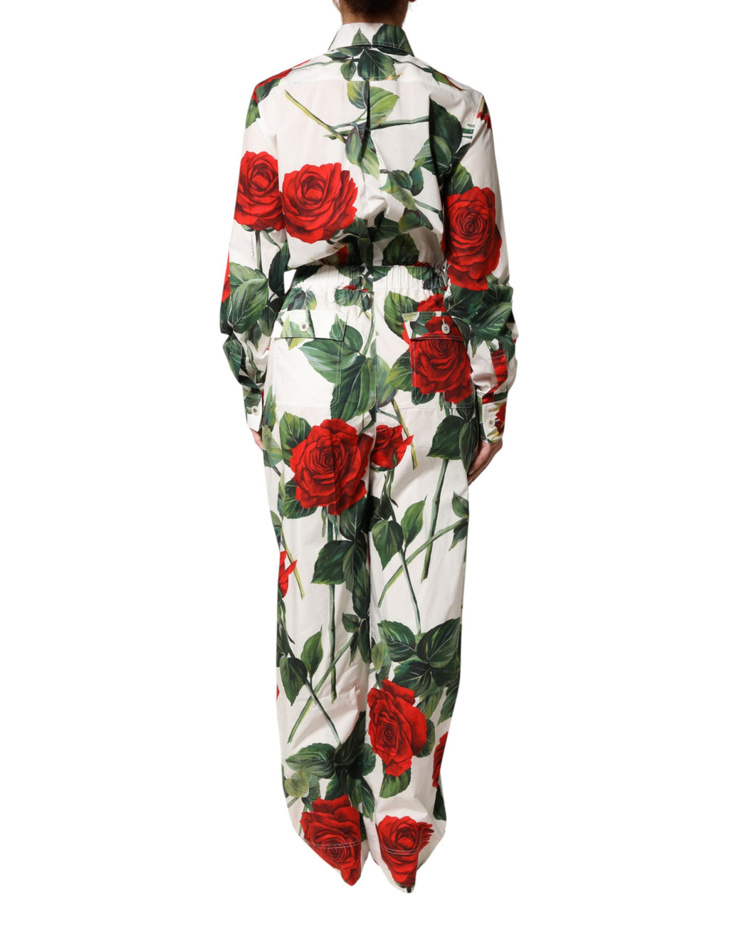 Combinaison blanche Dolce & Gabbana à imprimé floral en coton avec coupe élégante et détails raffinés.