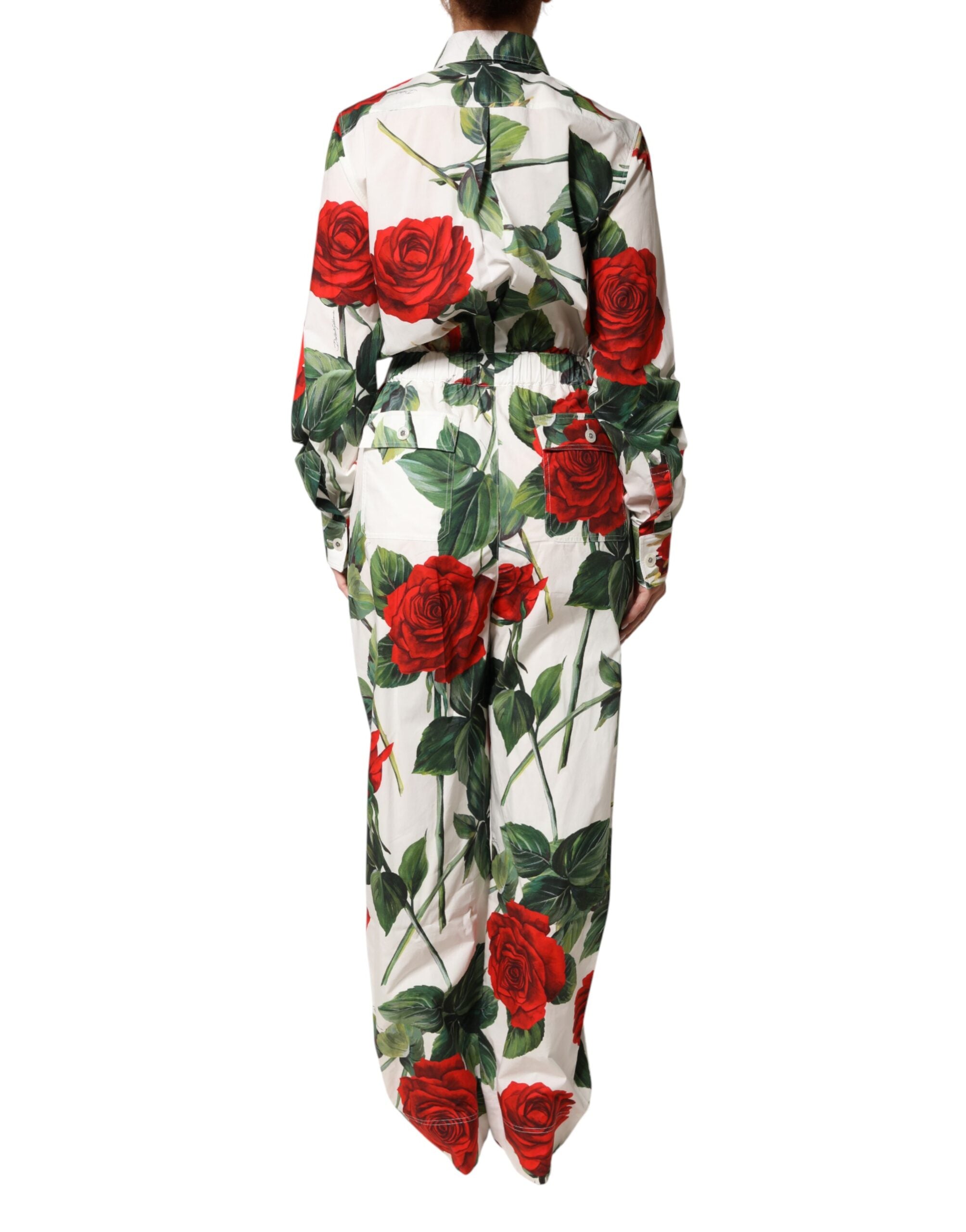 Combinaison blanche Dolce & Gabbana à imprimé floral en coton avec coupe élégante et détails raffinés.