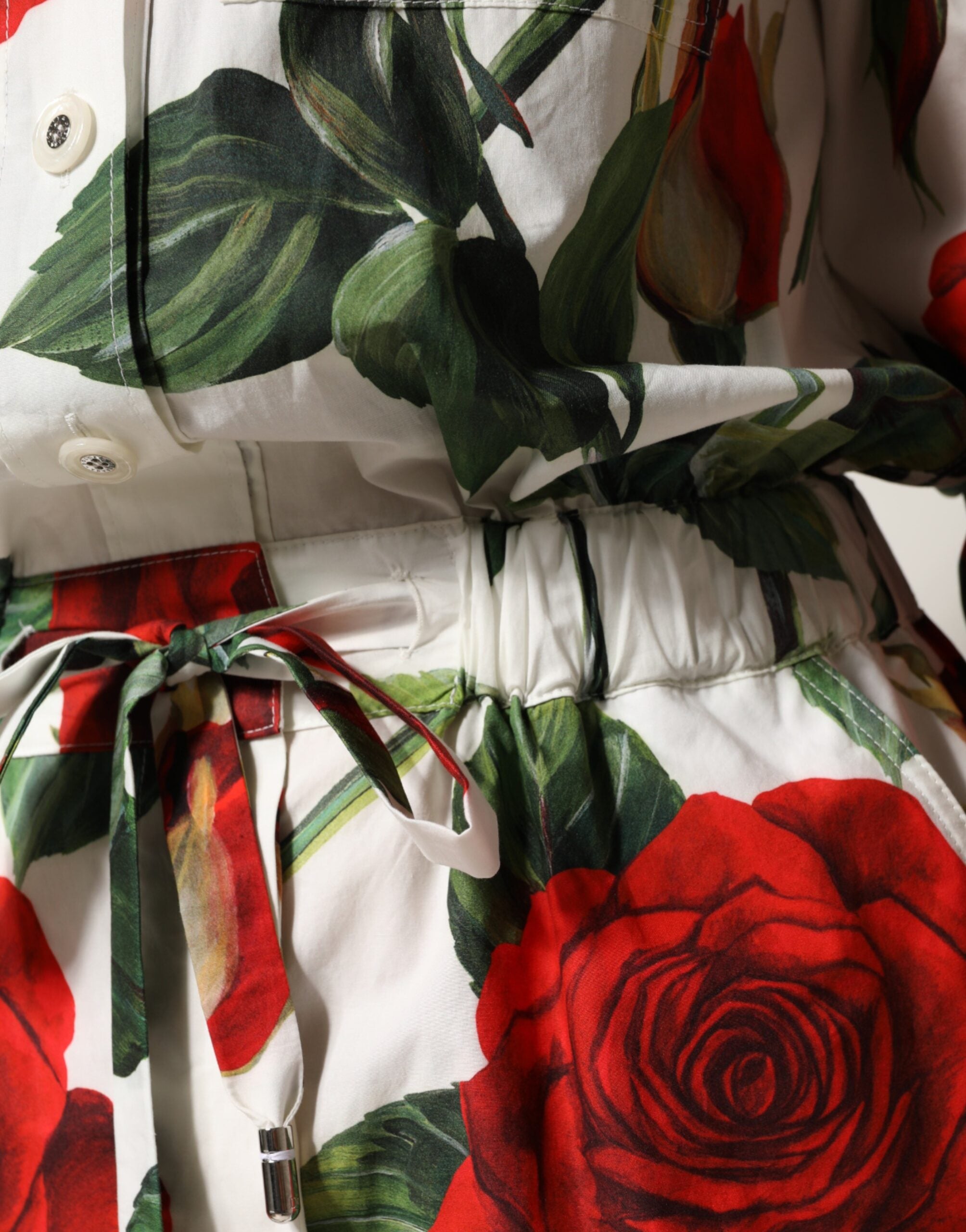 Combinaison blanche en coton de Dolce & Gabbana avec imprimé floral, élégante robe-pantalon pour femme.