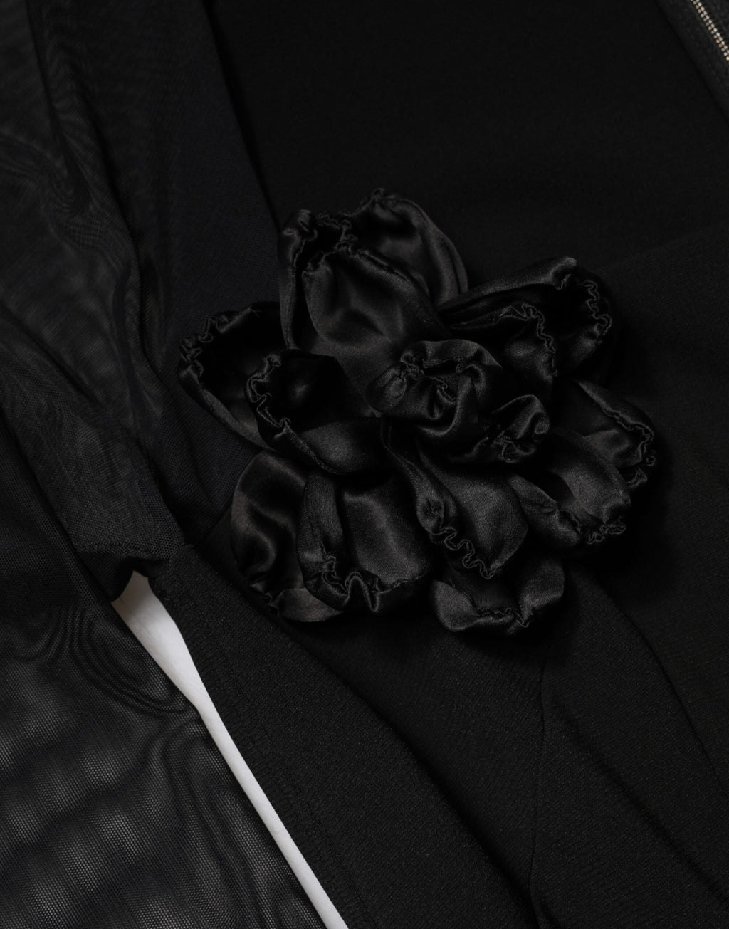 Robe midi noire en dentelle transparente avec yoke en rosettes, design élégant de la marque Dolce & Gabbana.