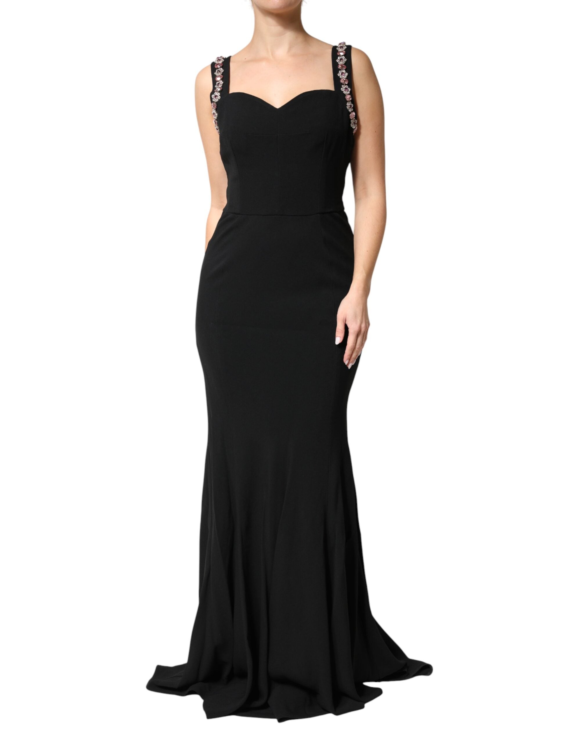 Robe longue noire Dolce & Gabbana, robe moulante ornée de détails embellis, élégante et sophistiquée.
