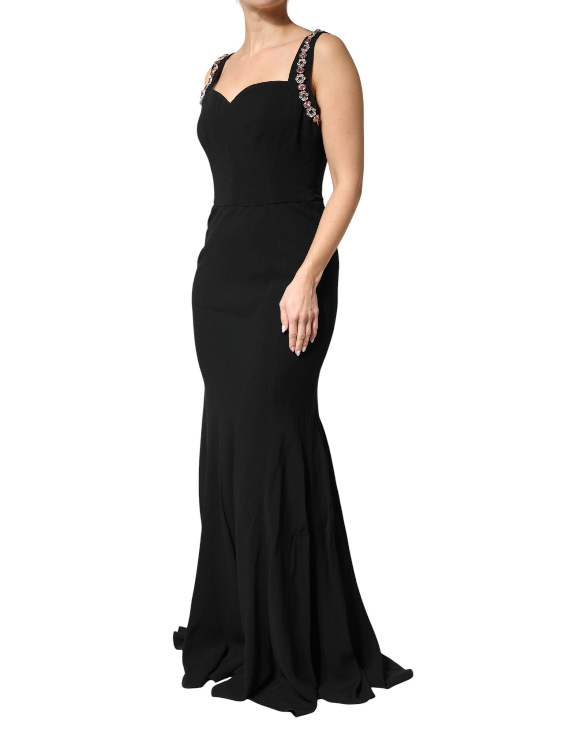 Robe longue noire Dolce & Gabbana bodycon ornée de détails scintillants, moulante et élégante pour occasions spéciales.