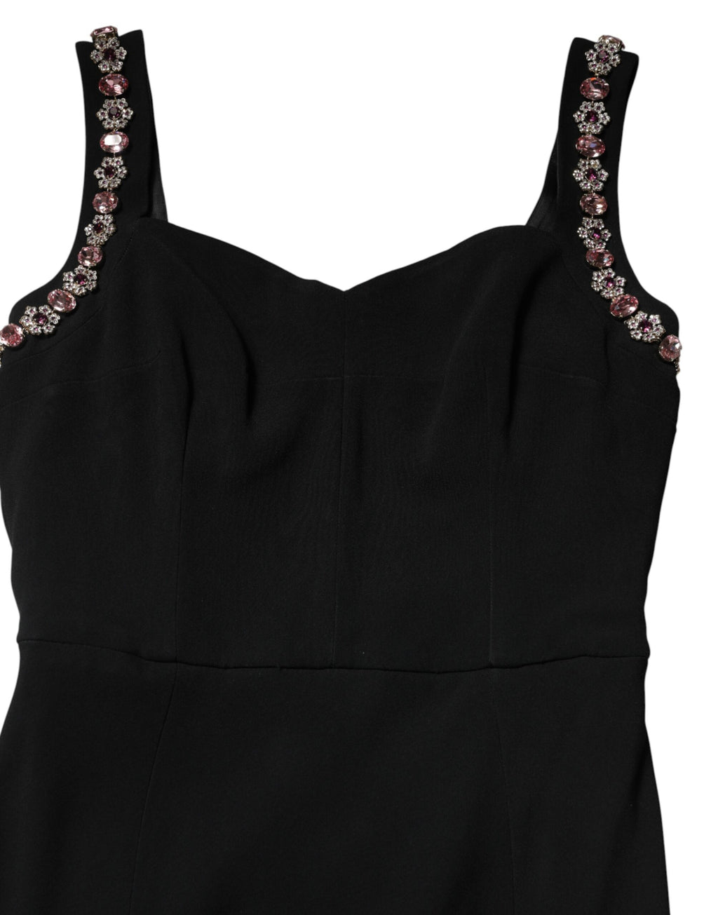 Robe longue noire Dolce & Gabbana moulante avec ornements brillants et détails élégants, parfaite pour une soirée sophistiquée.
