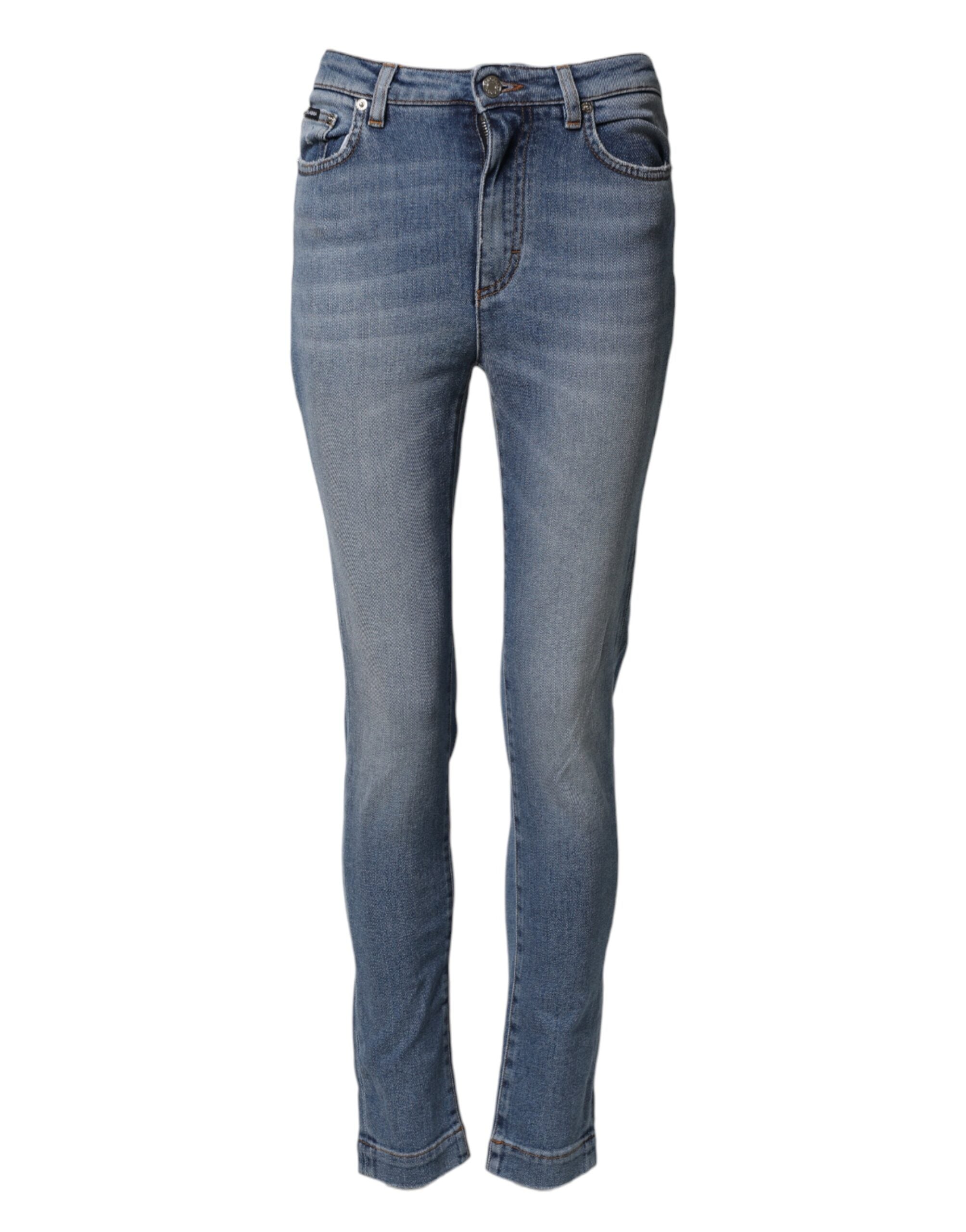 Pantalon skinny en denim en coton lavé bleu de Dolce & Gabbana, coupe ajustée et style élégant.