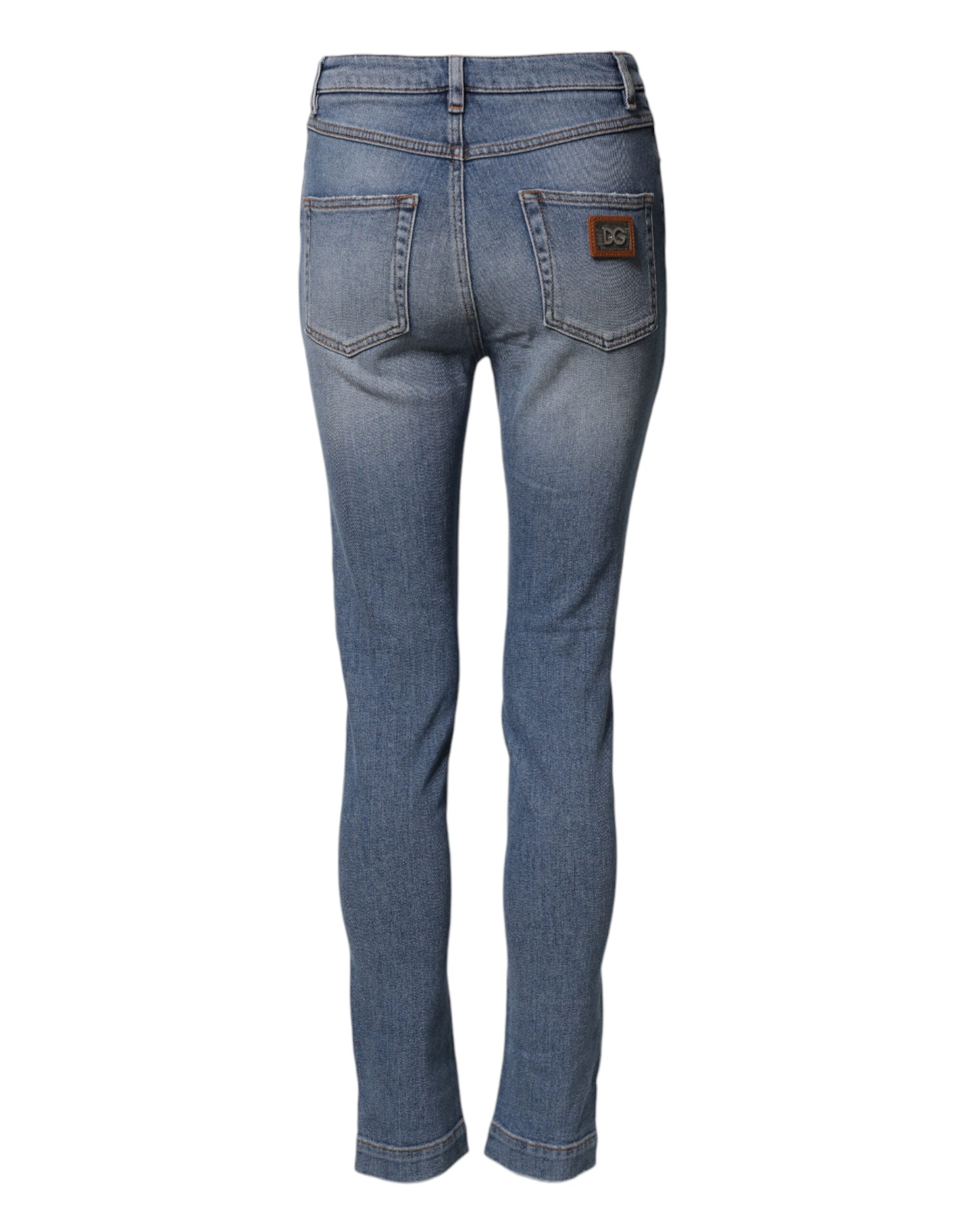 Jean skinny en denim coton lavé bleu de Dolce & Gabbana, pantalon élégant pour homme ou femme.