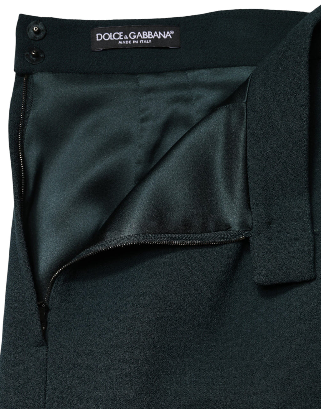 Jupe courte à coupe crayon en vert foncé de Dolce & Gabbana, taille moyenne, tissu élégant et ajusté.