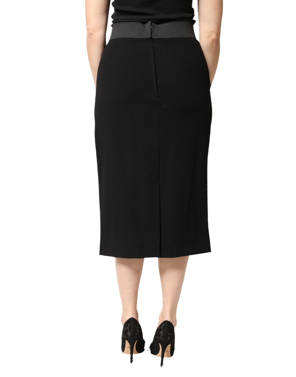 Jupe midi noire en laine à taille haute de coupe crayon de Dolce & Gabbana, élégante et sophistiquée.