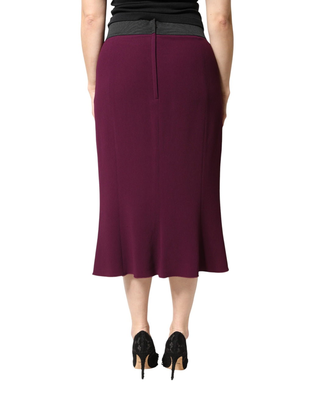 Jupe midi marron à taille moyenne, coupe crayon de Dolce & Gabbana, en tissu élégant, vue de face.