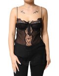 Chemise en soie noire Dolce & Gabbana avec dentelle florale, haut de lingerie élégant et féminin.
