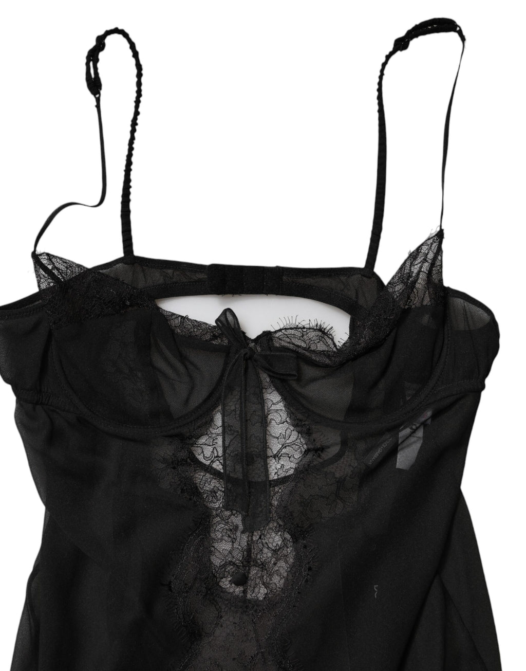 Chemise en soie noir avec dentelle florale de Dolce & Gabbana, lingerie élégante et féminine.