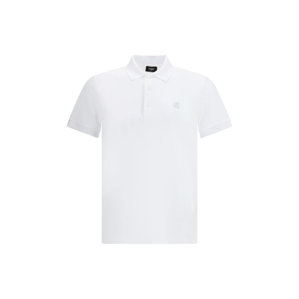 Chemise polo blanche en coton de la marque Fendi, col classique et logo discret sur la poitrine.