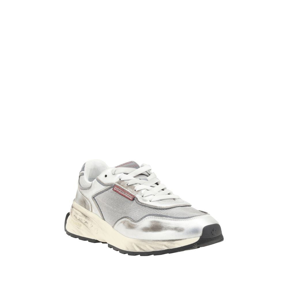 Chaussures de sport blanches en cuir de veau Dsquared² Bos Taurus, baskets athlétiques élégantes et confortables.