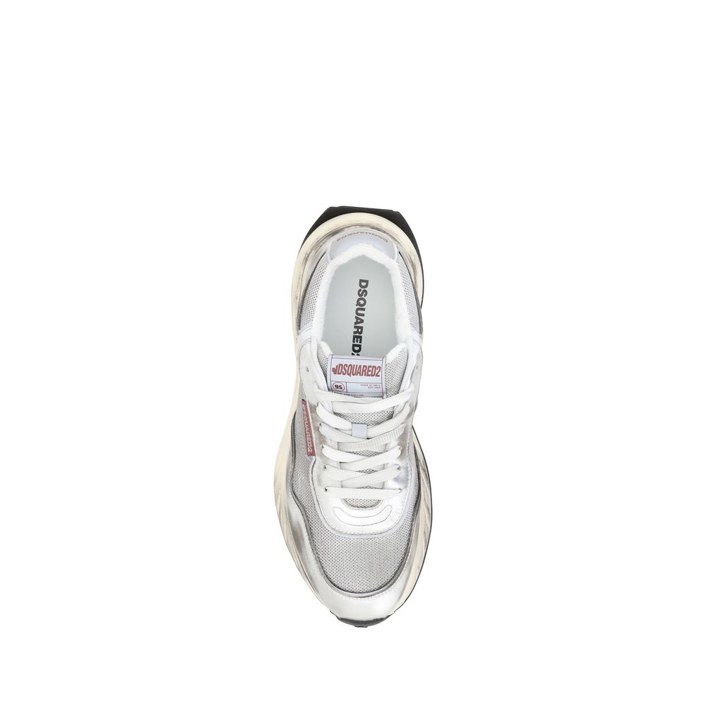 Sneakers athlétiques en cuir de veau blanc Dsquared² Bos Taurus avec détails modernes et semelle blanche.
