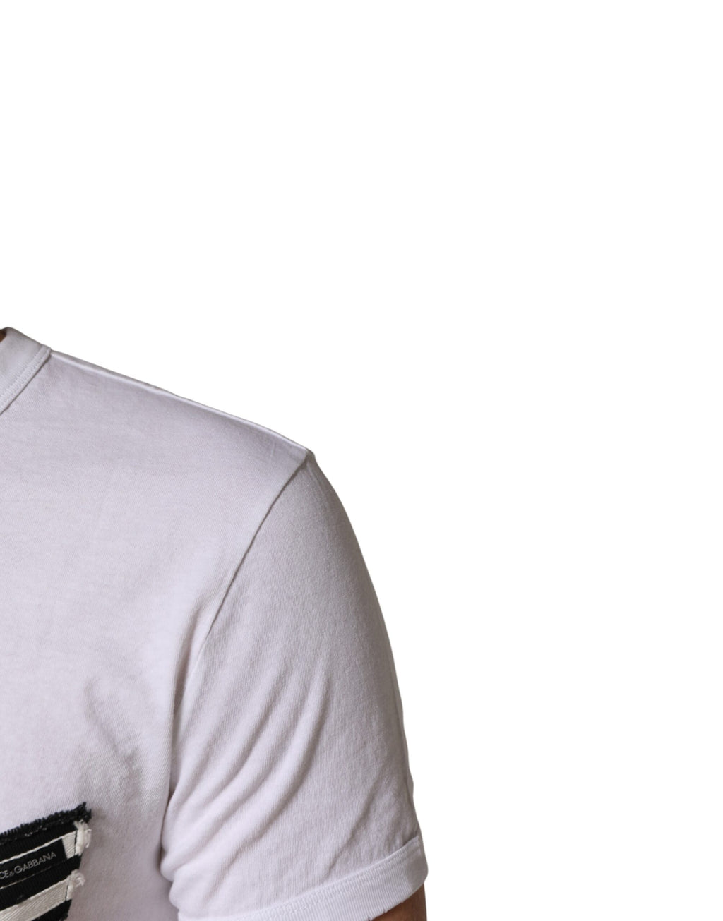 T-shirt blanc à rayures en coton de Dolce & Gabbana avec col rond, vue de face.