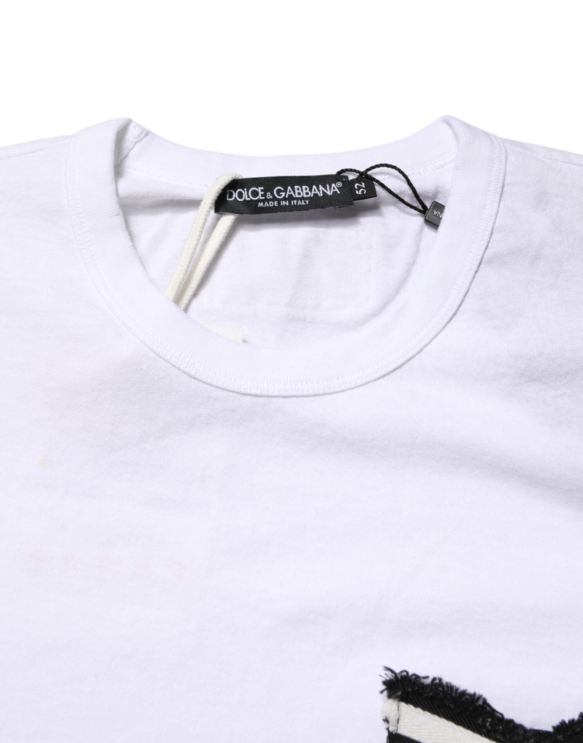 T-shirt blanc à rayures en coton de Dolce & Gabbana avec col rond, vue de face.