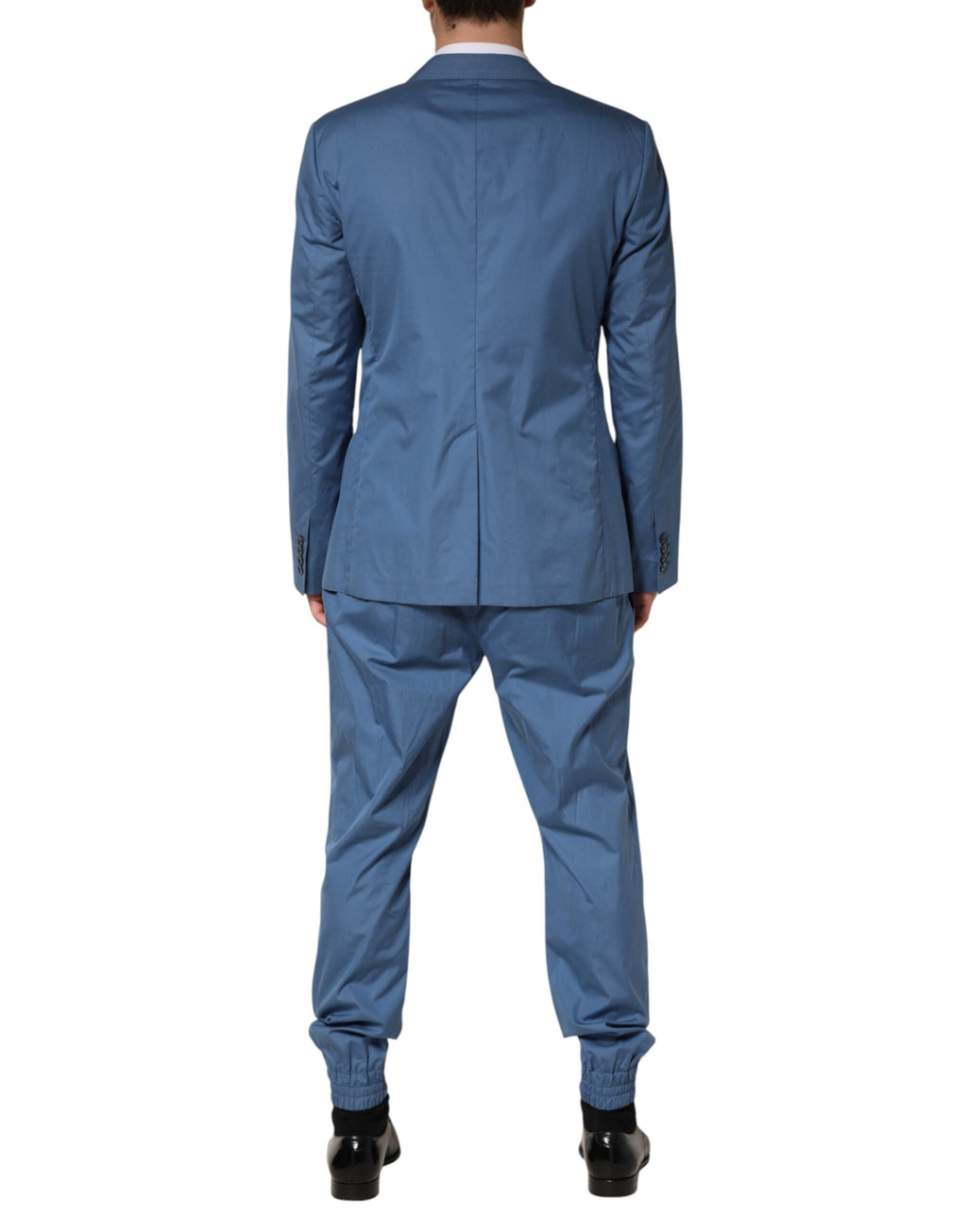 Costume double boutonnage en coton bleu Dolce & Gabbana, ensemble à deux pièces élégant et moderne.