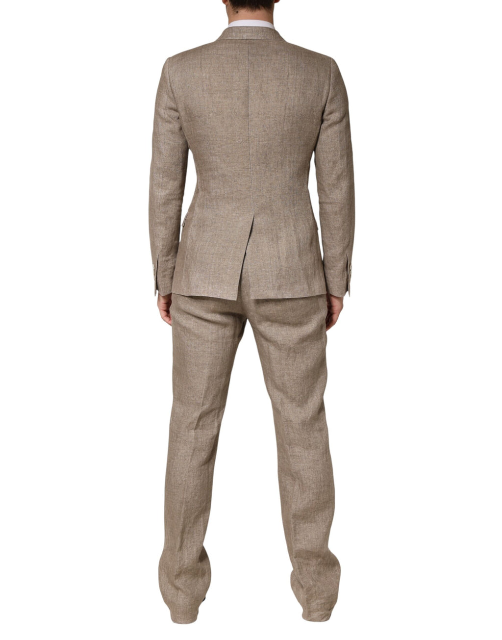 Costume homme en lin beige Dolce & Gabbana à double boutonnage, ensemble 2 pièces élégant et tendance.