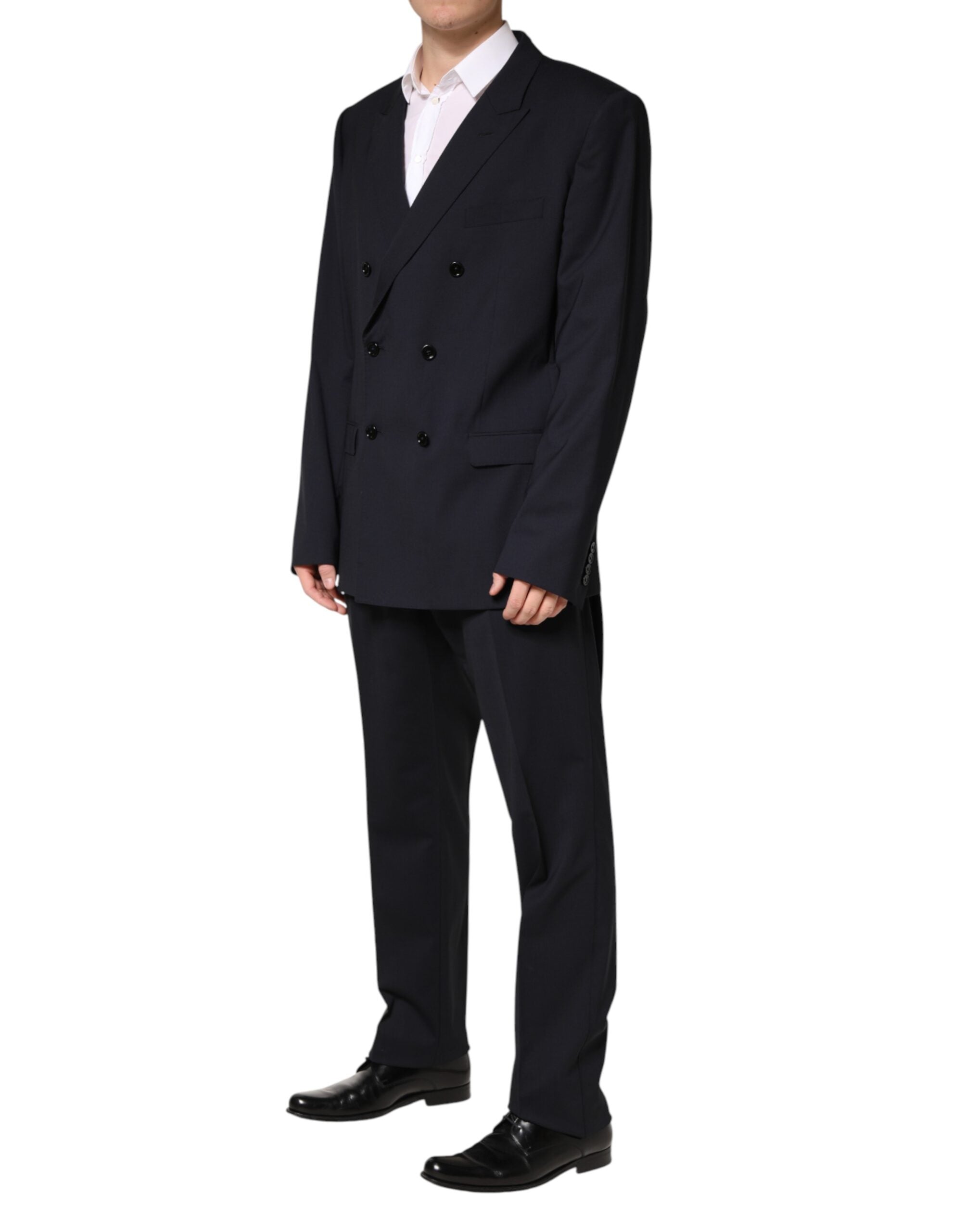 Costume pour homme Dolce & Gabbana en laine bleue, double-breasted, costume deux pièces élégant et sophistiqué.