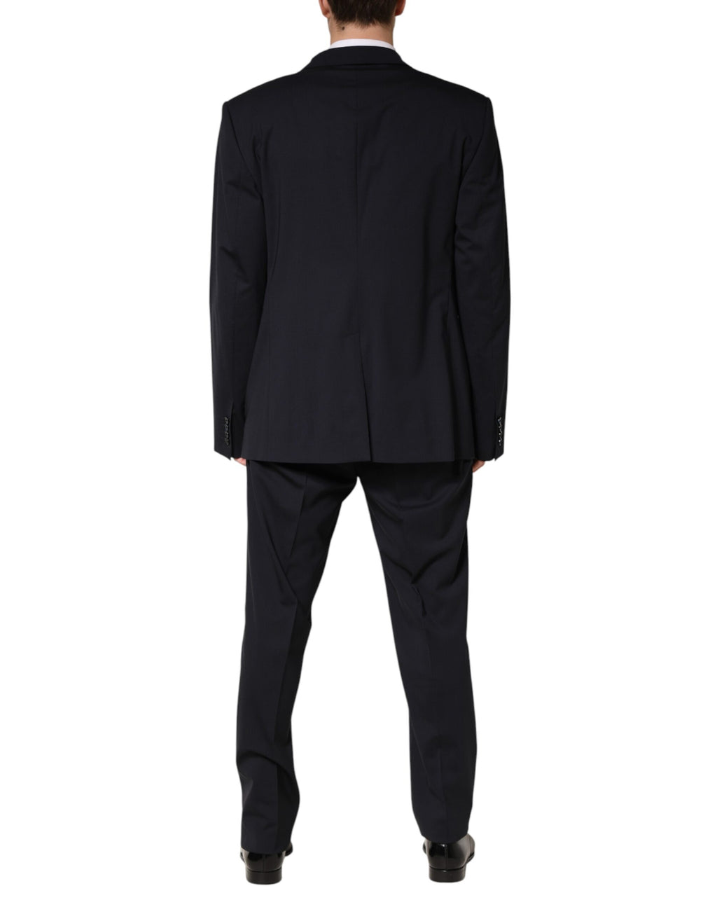 Costume homme Dolce & Gabbana en laine bleue à double boutonnage, costume deux pièces élégant et classique.