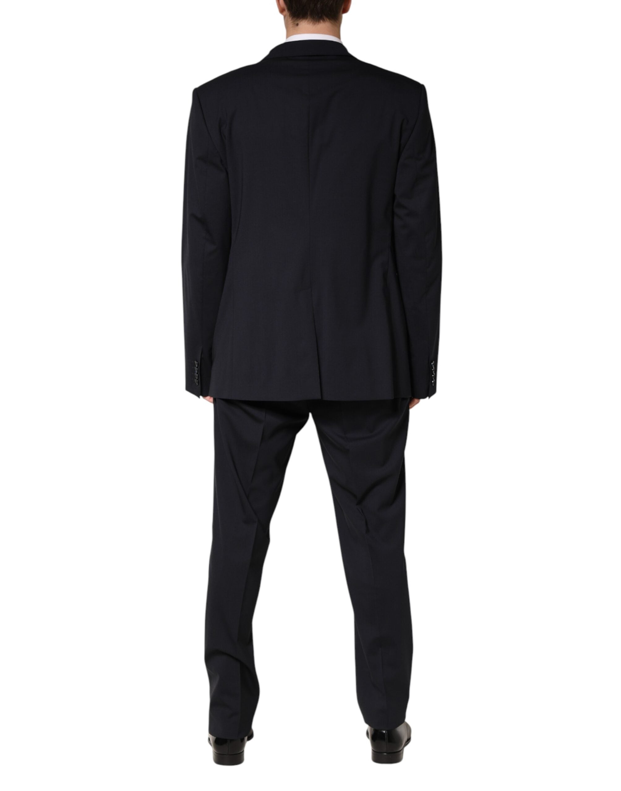 Costume homme Dolce & Gabbana en laine bleue à double boutonnage, costume deux pièces élégant et classique.