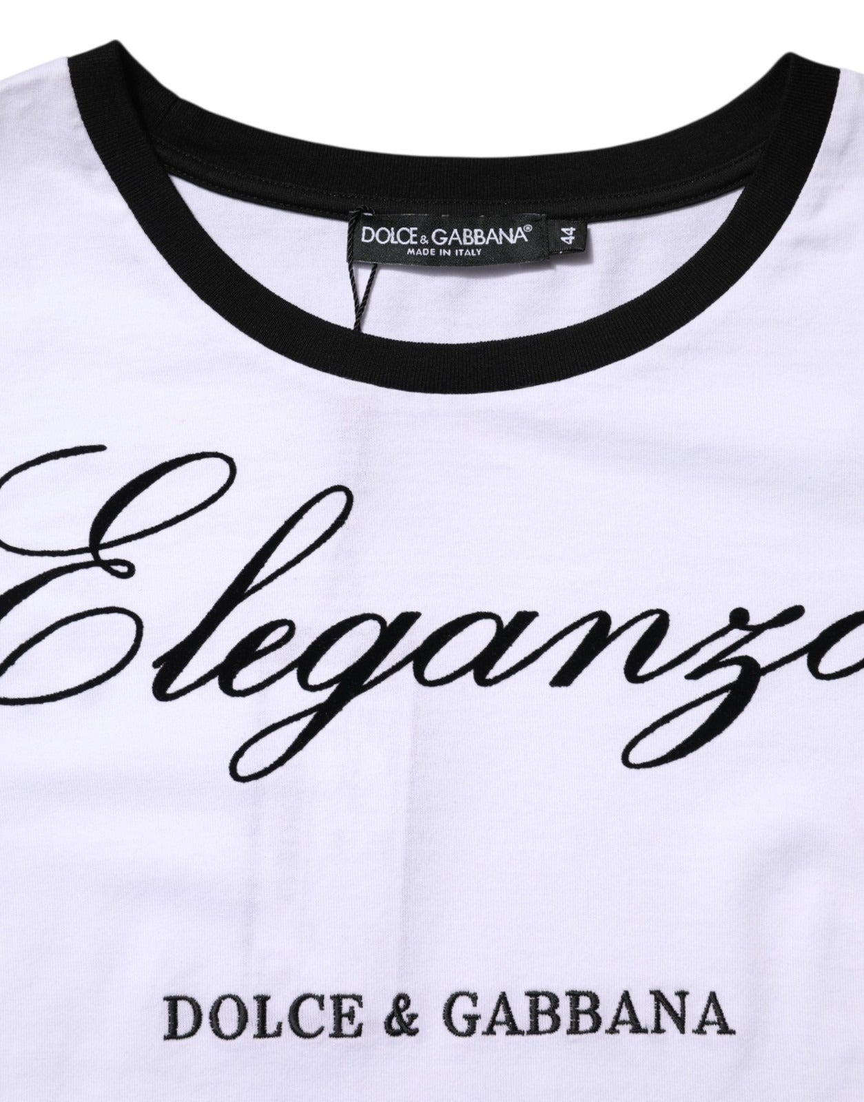 T-shirt blanc Dolce & Gabbana Eleganza en coton avec col rond, vue de face.