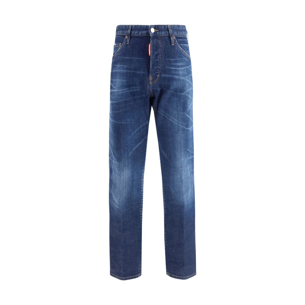 Jeans slim fit en coton bleu de la marque Dsquared², vue de face avec détails de couture et poche arrière.
