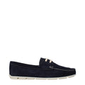 Mocassins en cuir bleu Prada pour homme, style slip-on, avec semelle en cuir et design élégant.