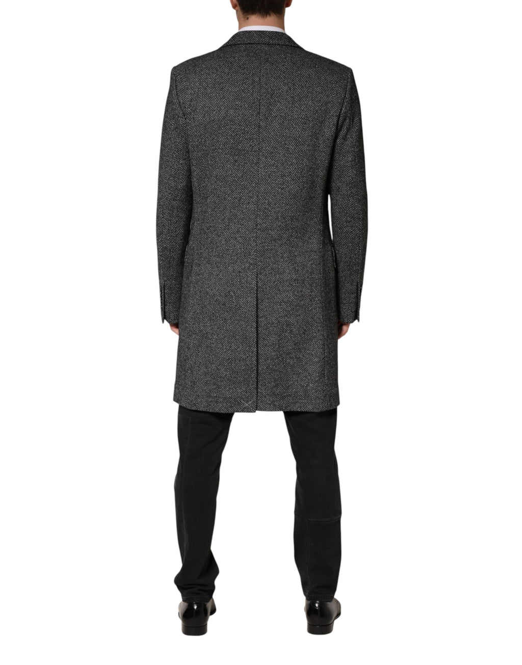 Manteau long en laine mélangée gris de Dolce & Gabbana pour homme, veste élégante et sophistiquée.
